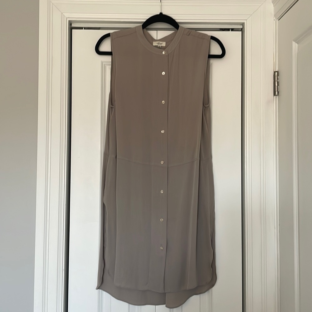 Aritzia Sleeveless Button-Front Tunic Dress in Taupe